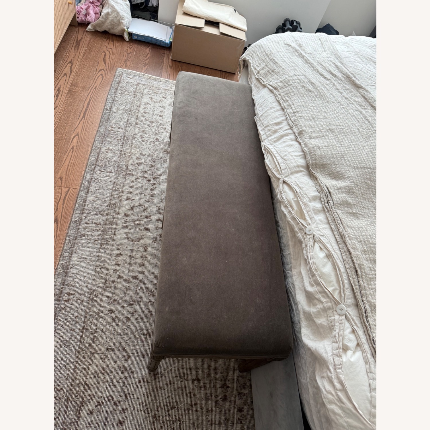 Restoration Hardware Dark Gray Velvet Bench - image-3