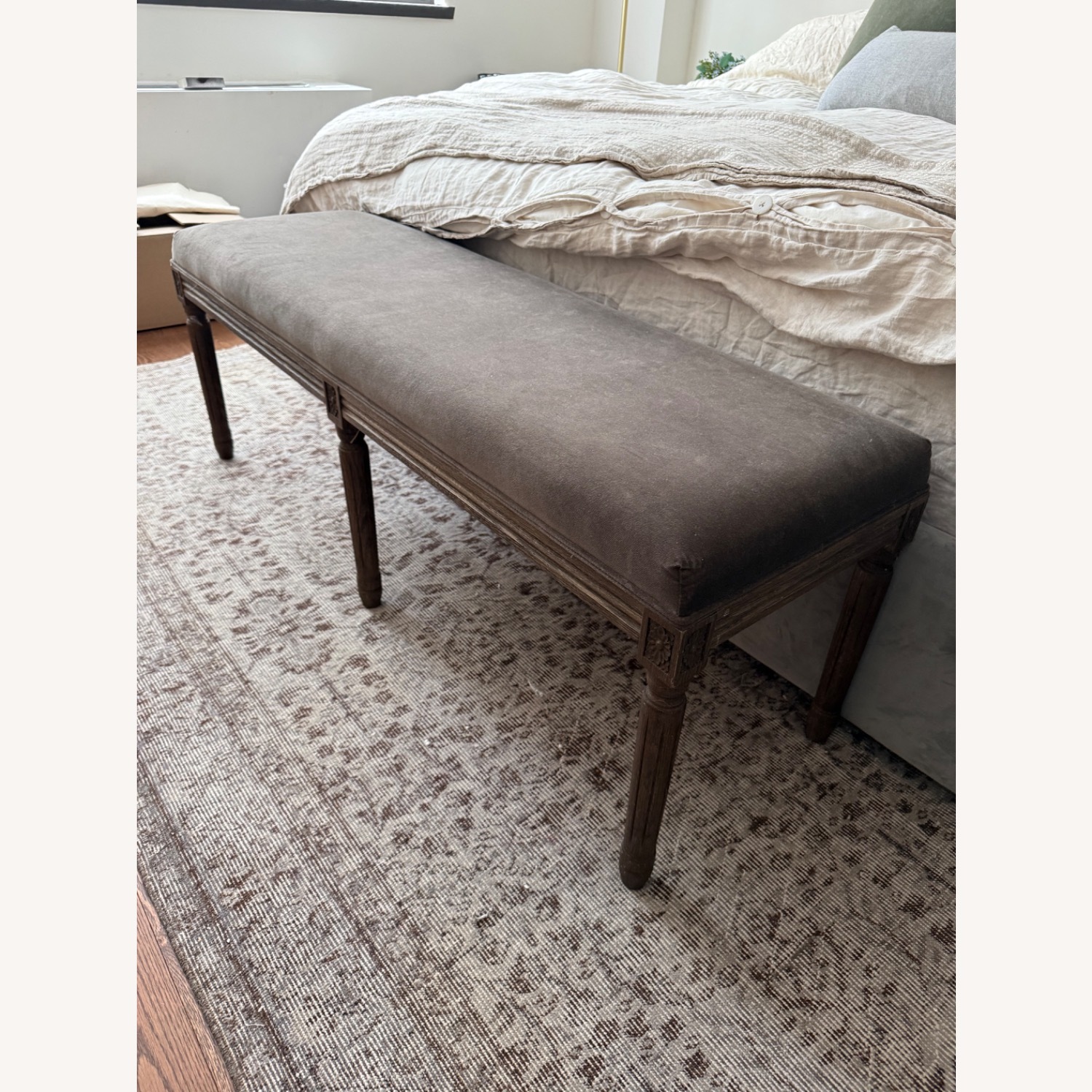 Restoration Hardware Dark Gray Velvet Bench - image-1