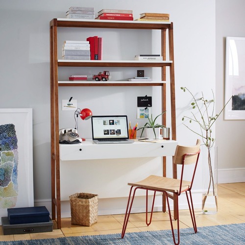 Used West Elm Modern Wall Desk - White Lacquer / Pecan for sale on AptDeco