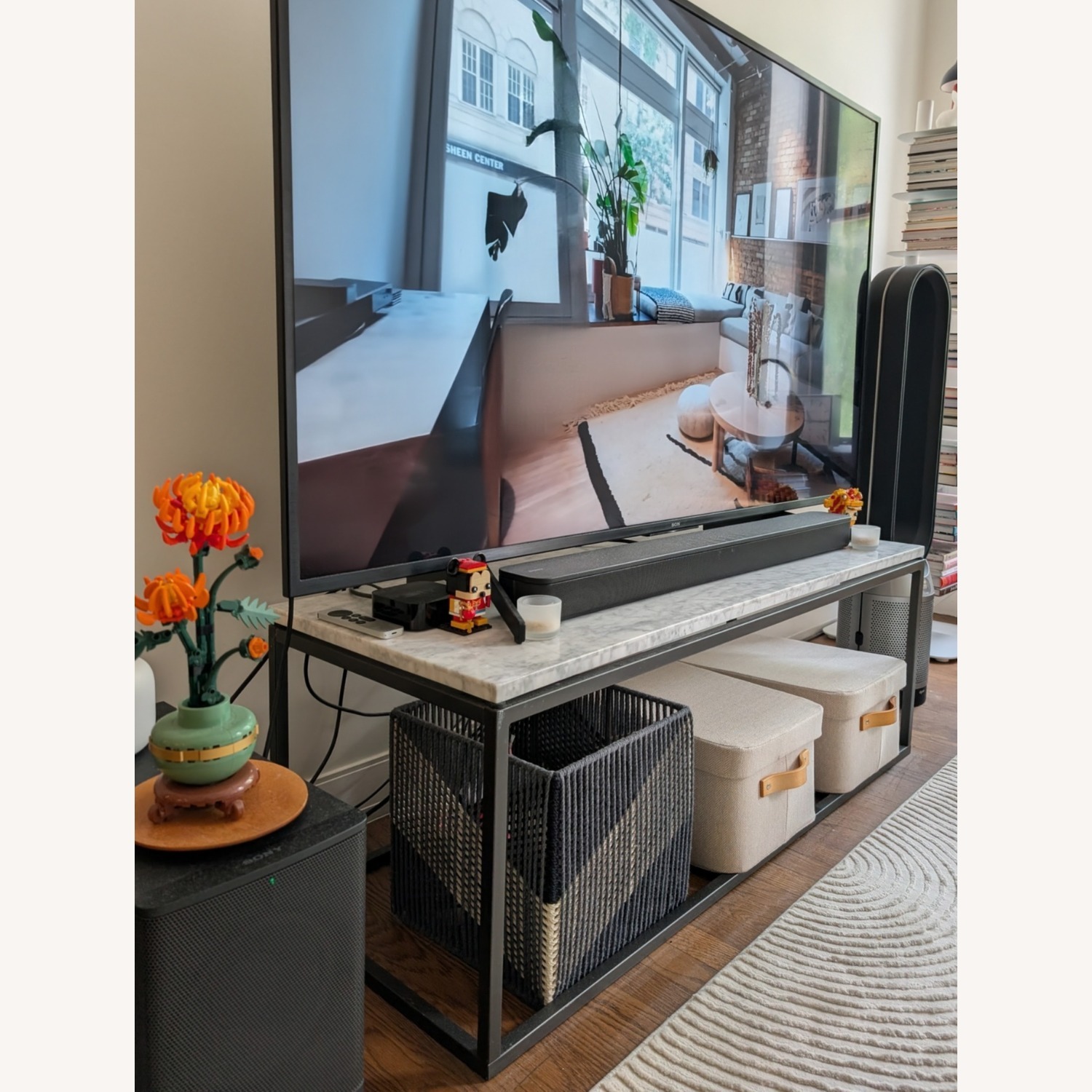 West Elm Light Gray Marble Coffee Table - image-3
