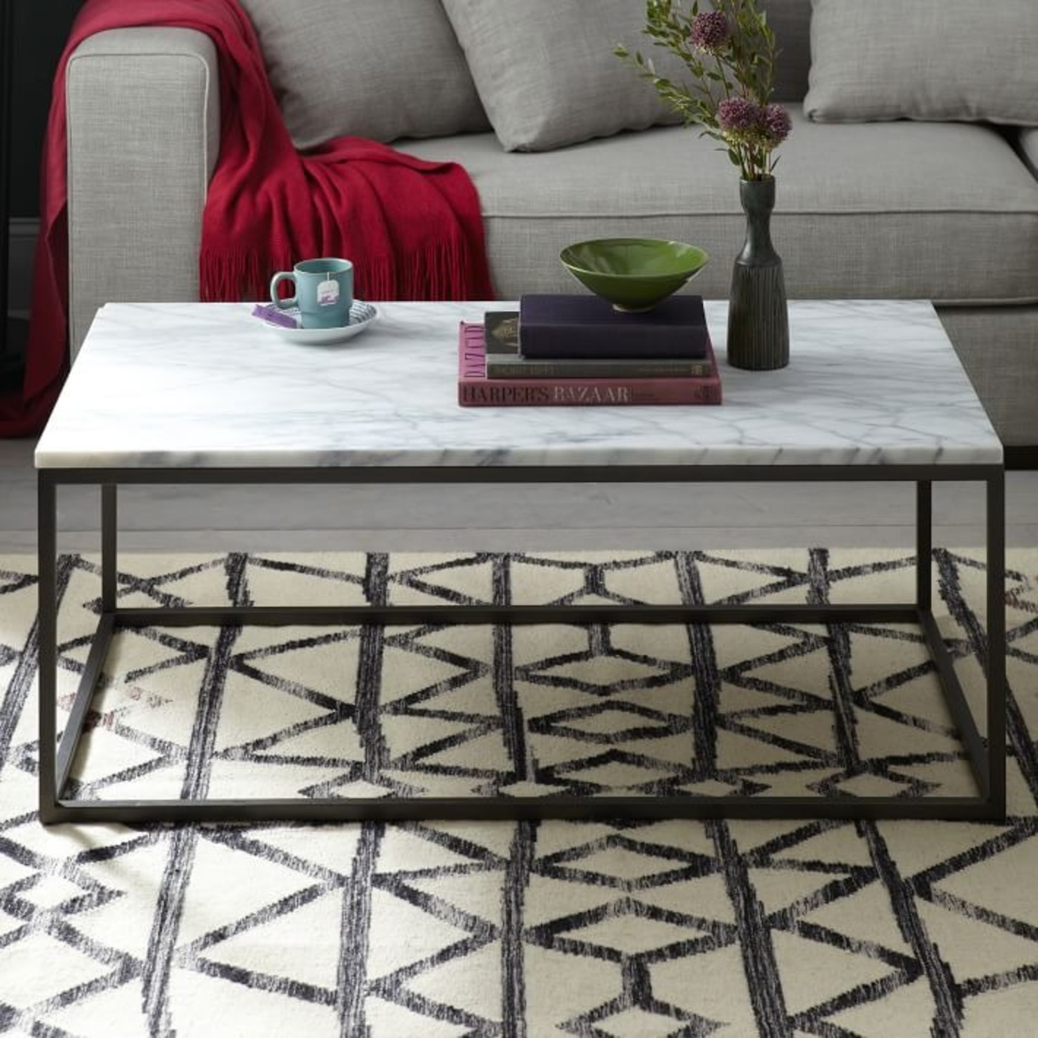 West Elm Light Gray Marble Coffee Table - image-6