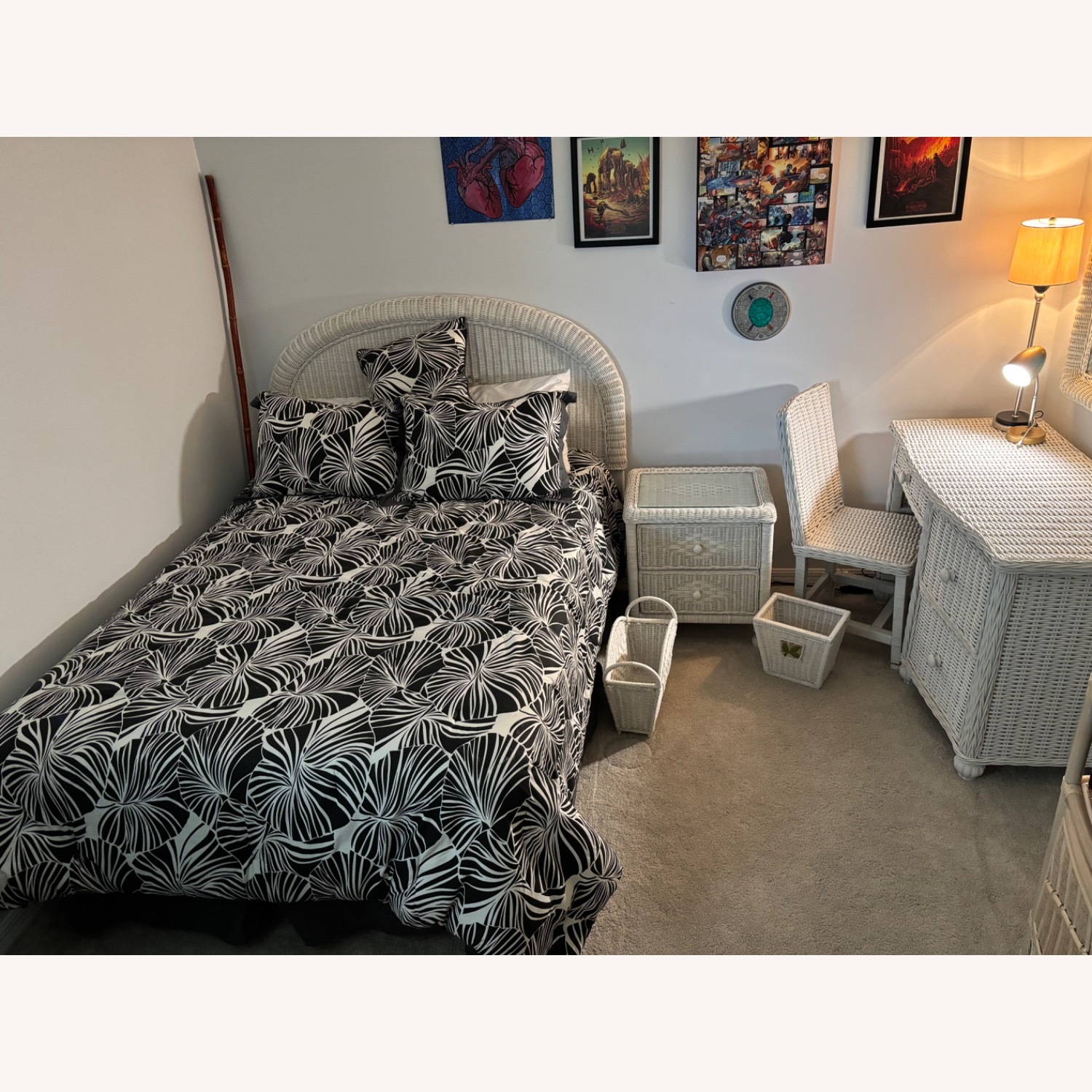 Vintage/Antique Finds White Wicker Full Bed - image-1