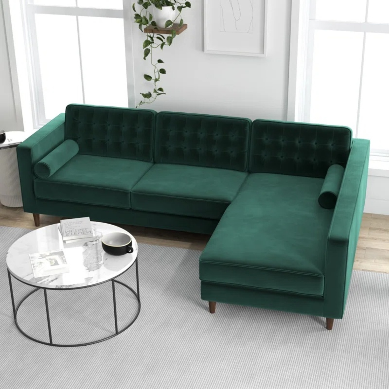 Wayfair Green Velvet L Sectional - image-9