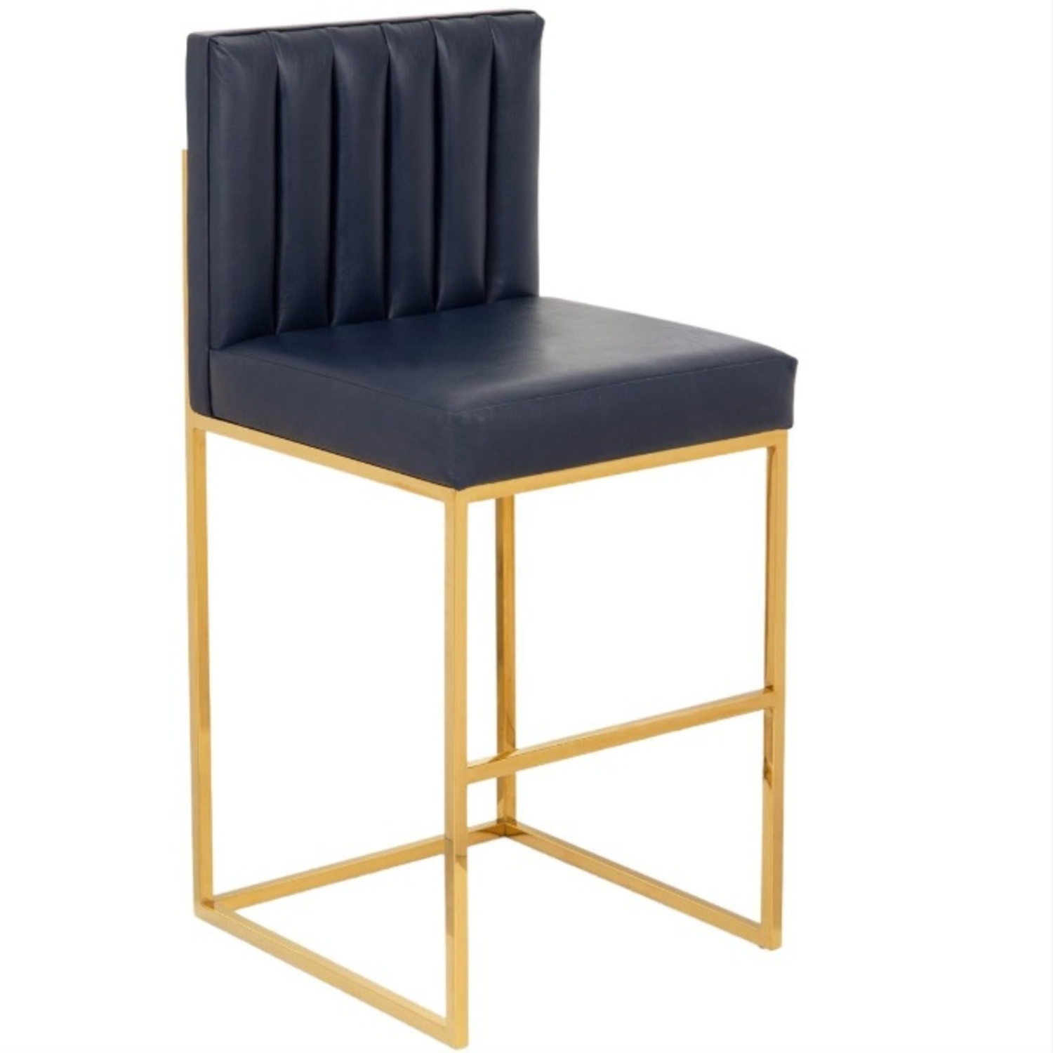 Navy Leather Stools with Brass Finishings - image-6