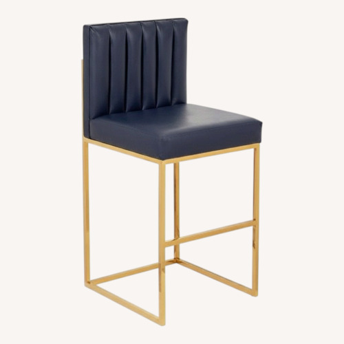 Used Navy Leather Stools with Brass Finishings for sale on AptDeco
