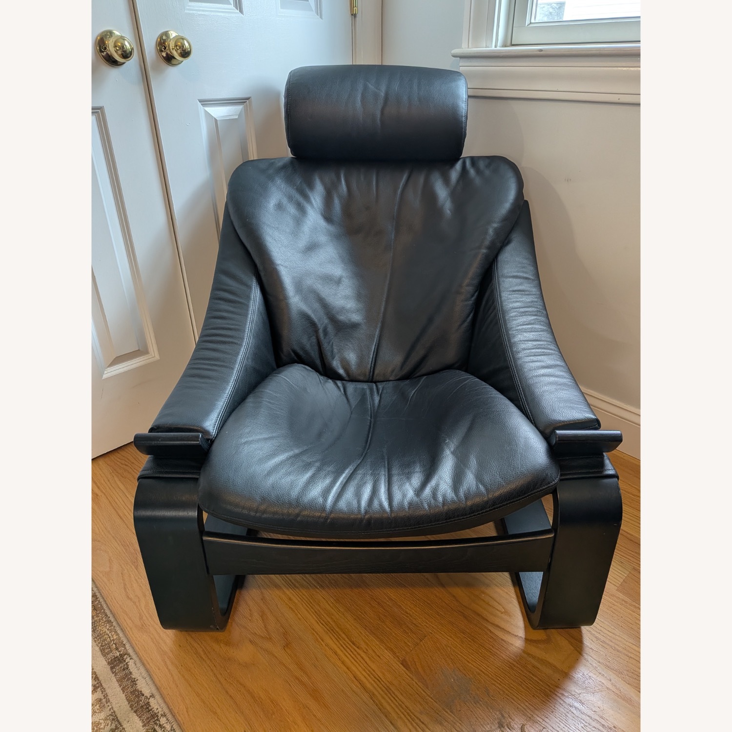 Vintage/Antique Black Leather Accent Chair - image-1
