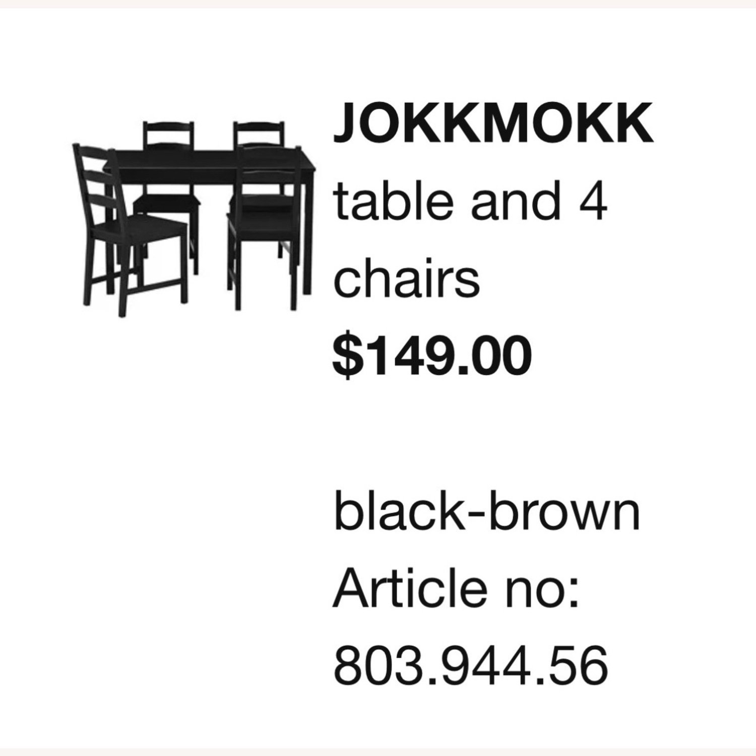 IKEA JOKKMOKK Black Wood Dining Table and Chairs - image-6
