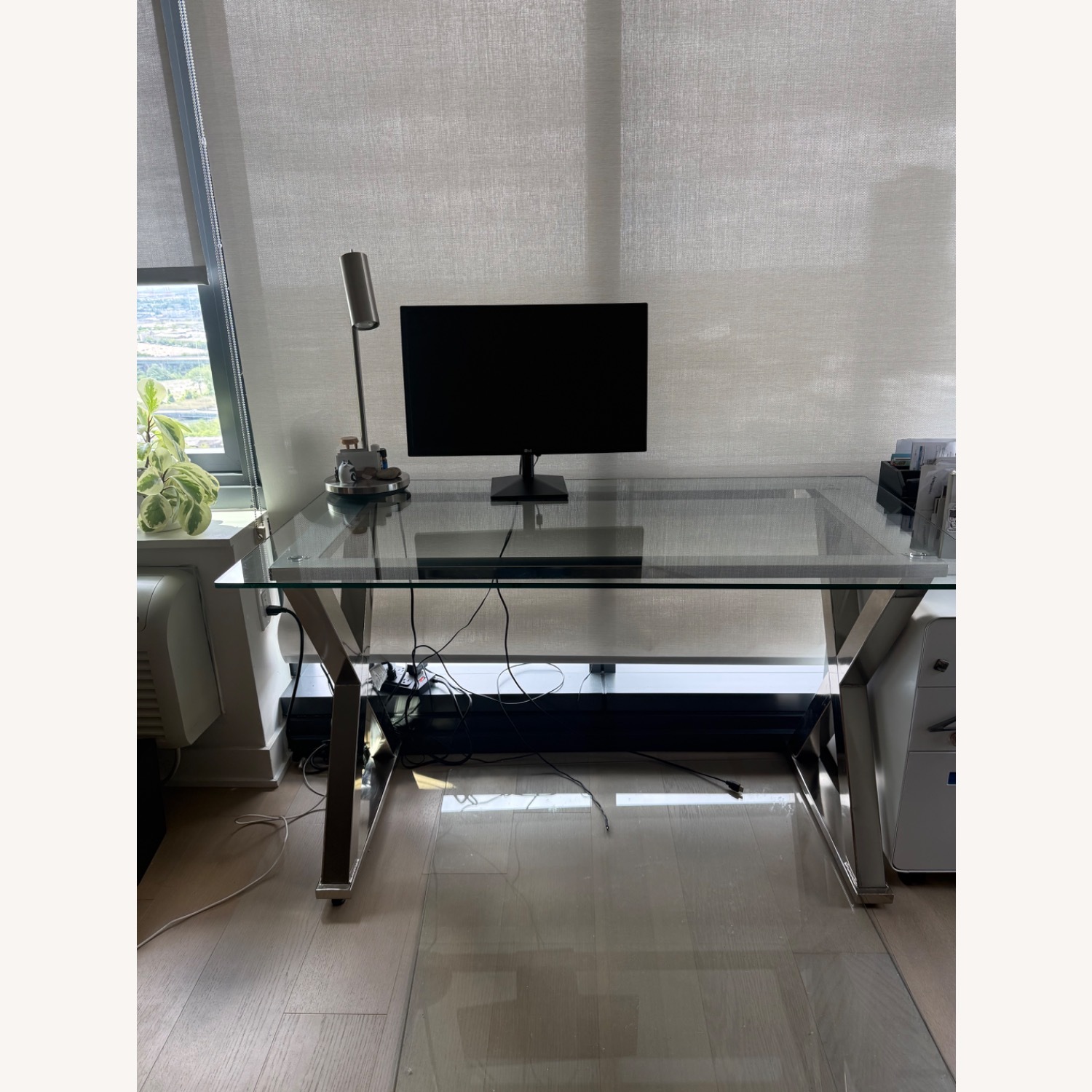 Pottery Barn Ava Glass & Polished Nickel Desk - image-1
