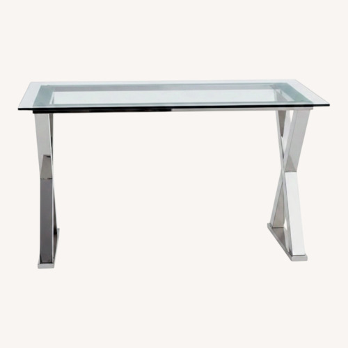 Used Pottery Barn Ava Glass & Polished Nickel Desk for sale on AptDeco