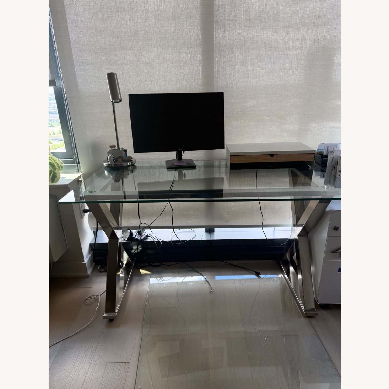 Pottery Barn Ava Glass & Polished Nickel Desk - image-3