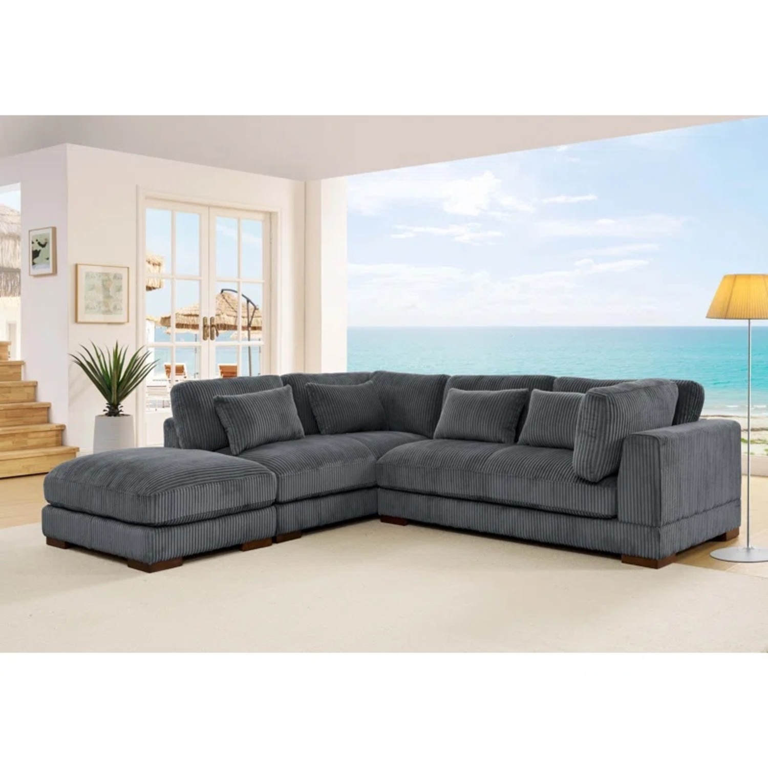 Wayfair Modern Corduroy Sectional with Chaise and Ottoman - image-6