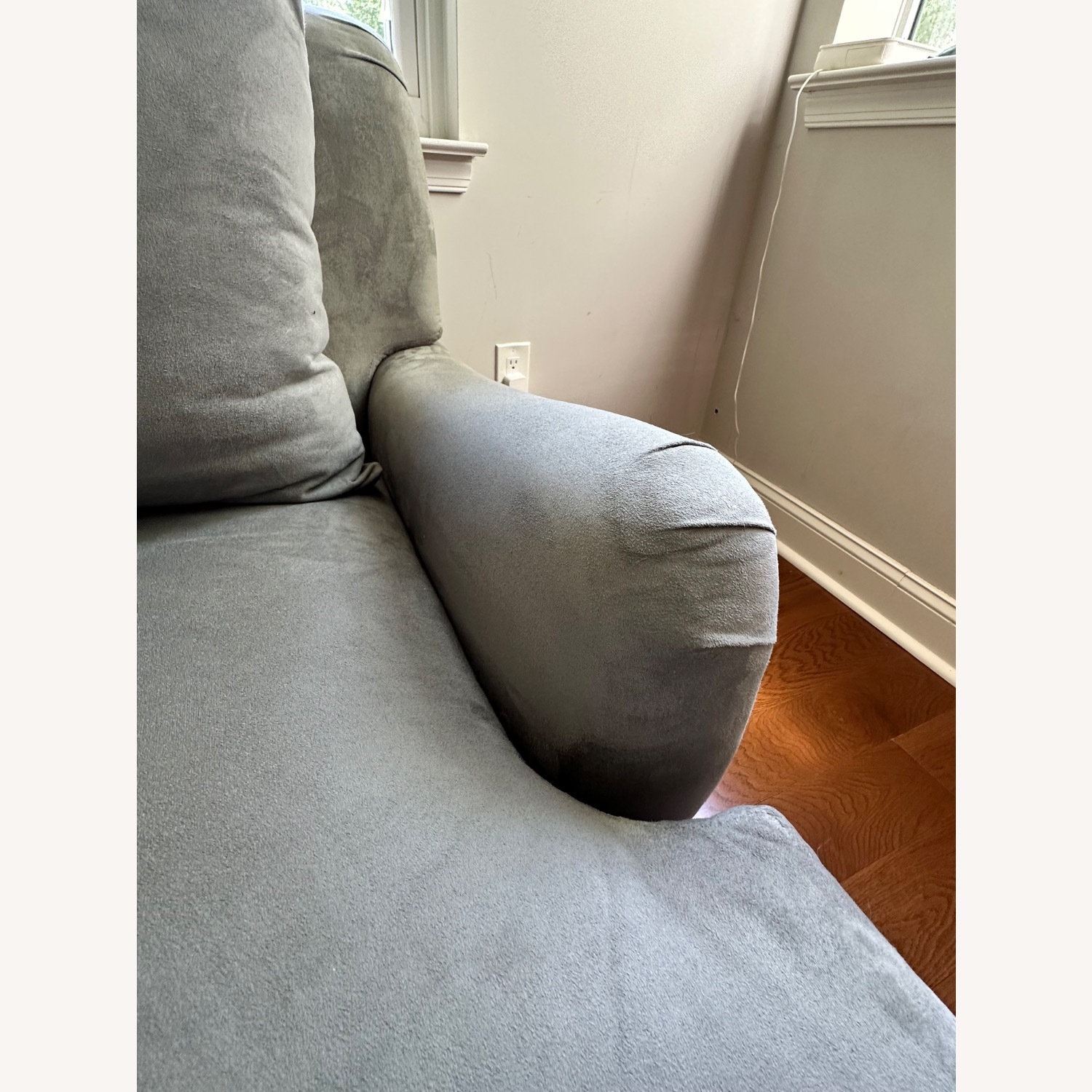 Pottery Barn Gray Microsuede 80” Sofa - image-5