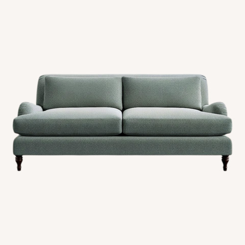 Used Pottery Barn Gray Microsuede 80” Sofa for sale on AptDeco