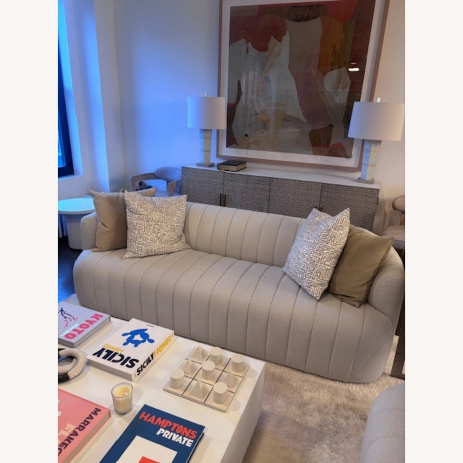 White Fabric 3+ Seater Sofa - image-1
