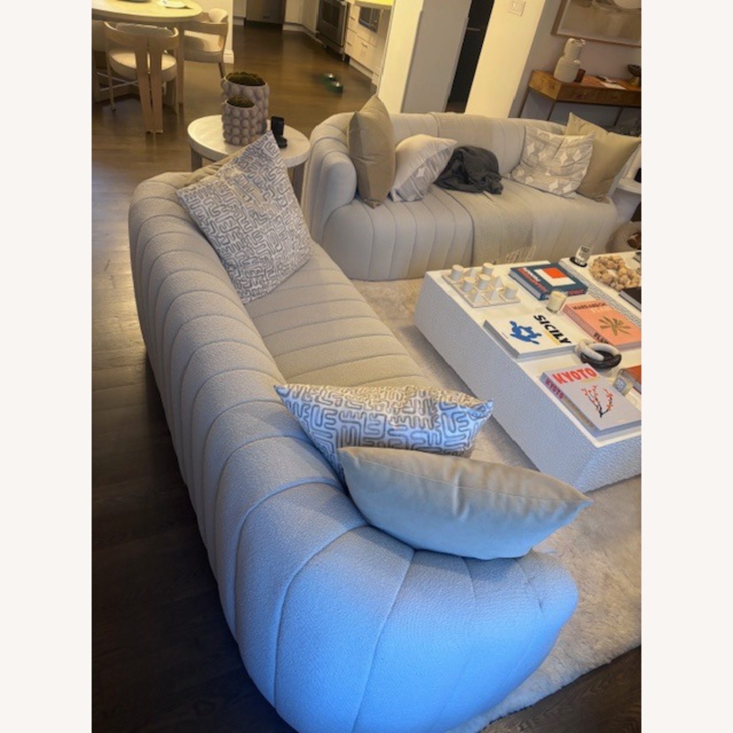 White Fabric 3+ Seater Sofa - image-2