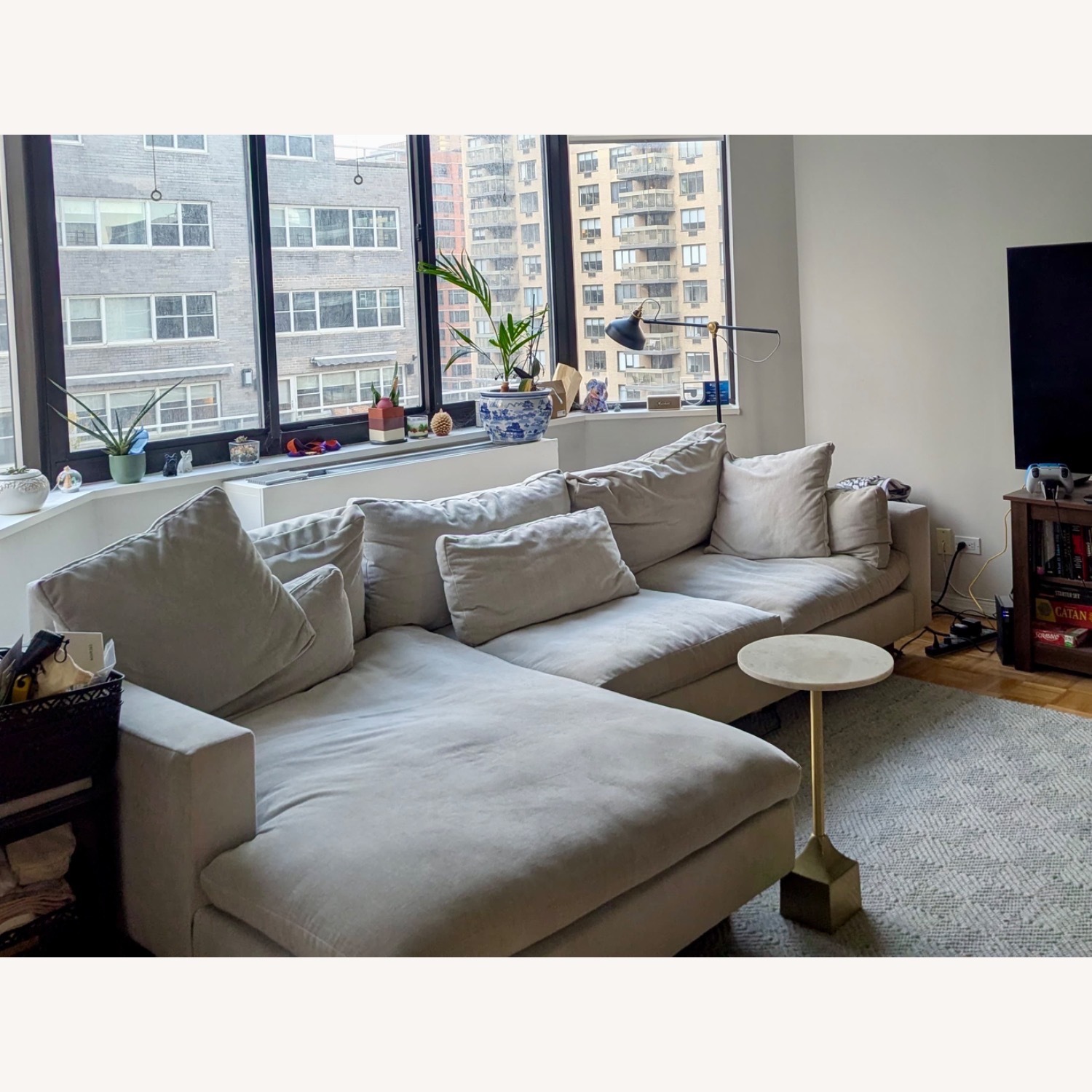 West Elm Light Gray Velvet 2 Piece Sectional - image-1