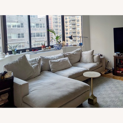 Used West Elm Light Gray Velvet 2 Piece Sectional for sale on AptDeco