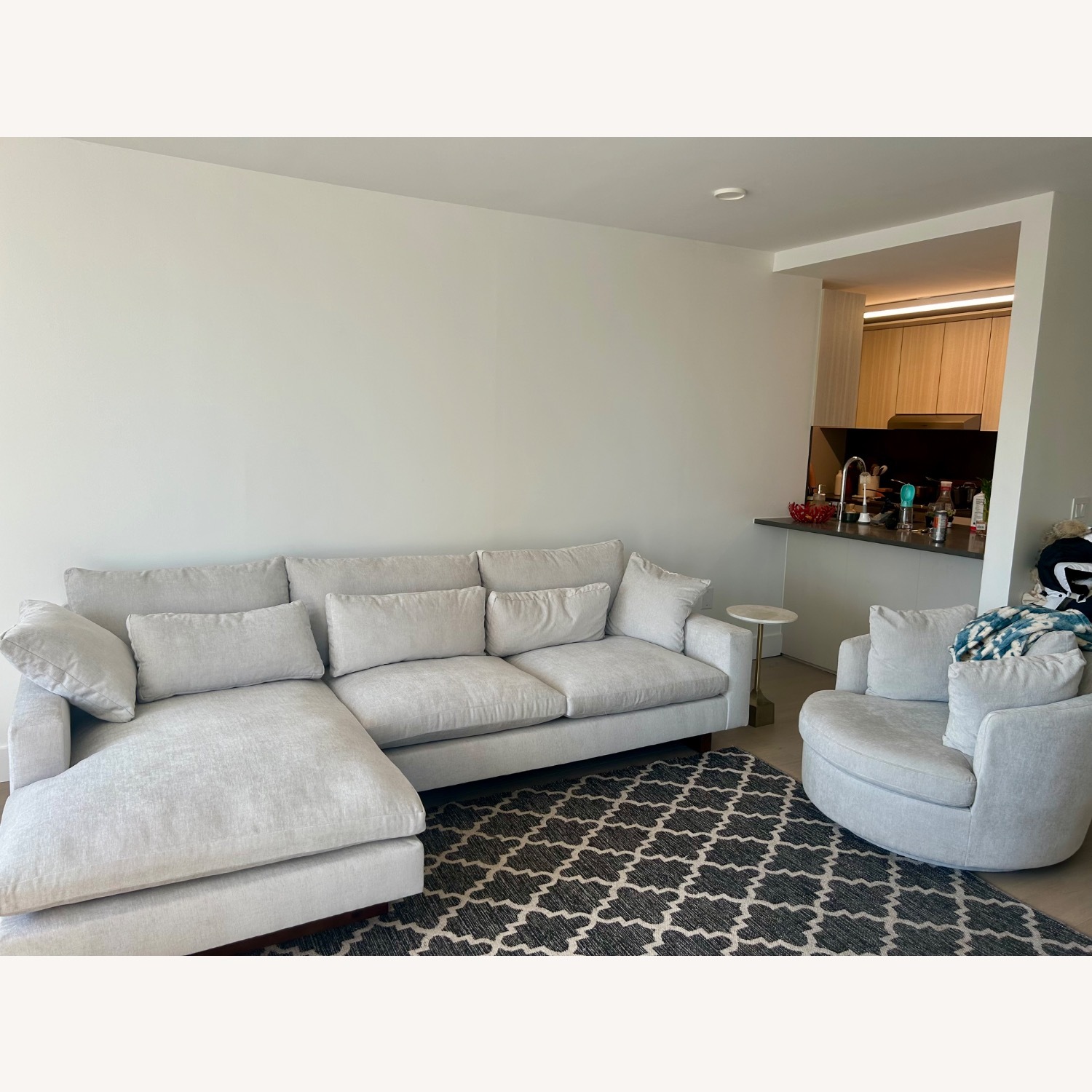 West Elm Light Gray Velvet 2 Piece Sectional - image-3