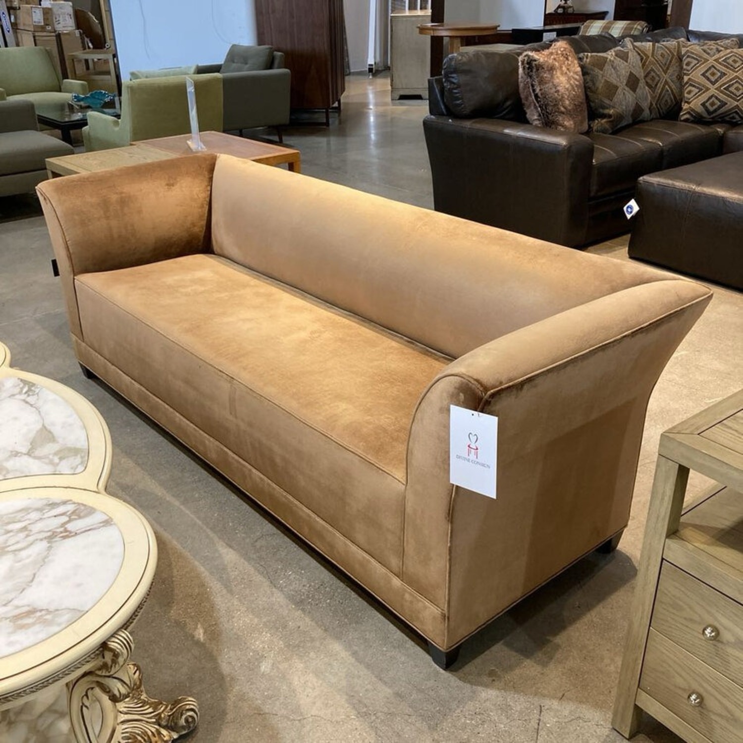 Todd Hase Sleek Regency Style Velvet Sofa Gold - image-1
