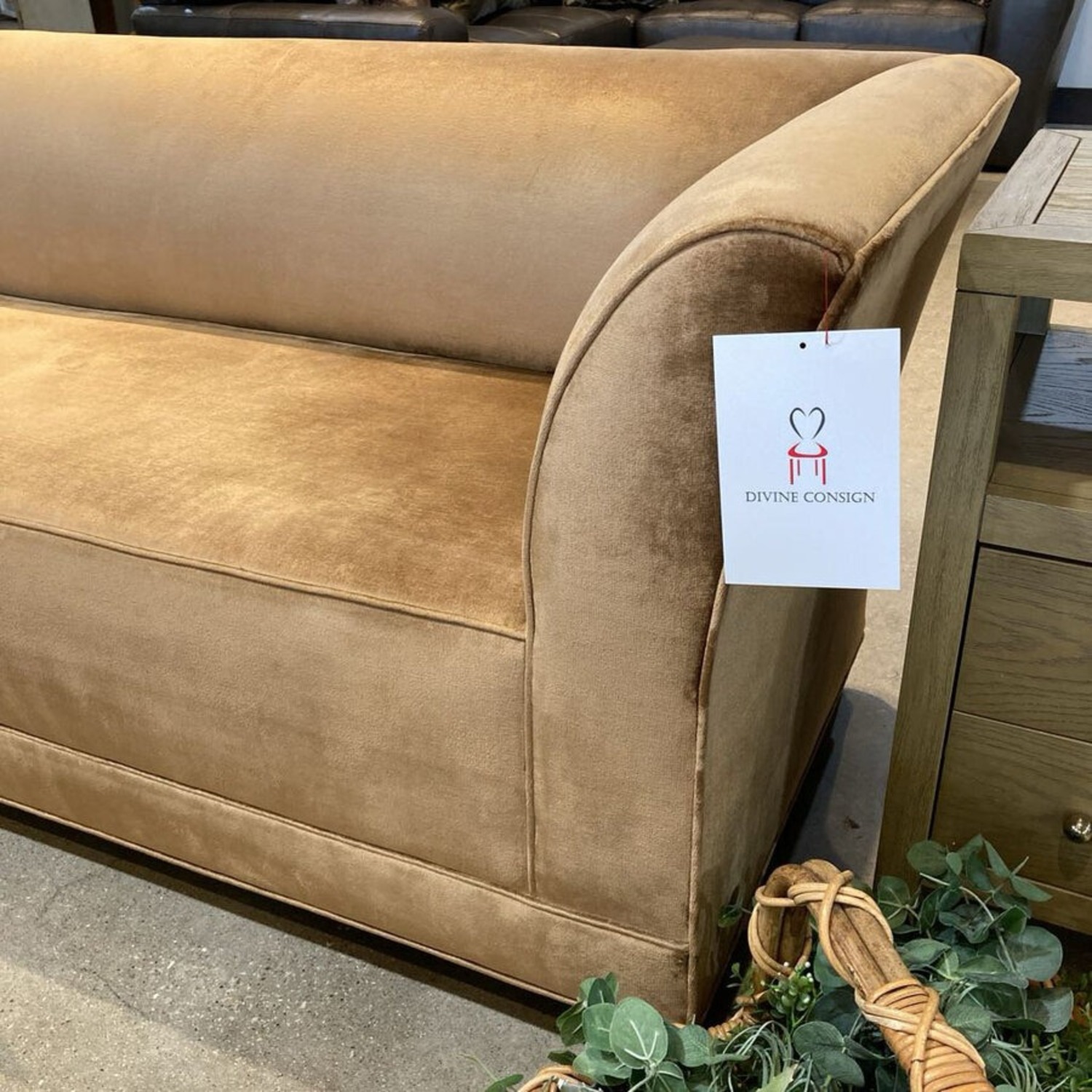 Todd Hase Sleek Regency Style Velvet Sofa Gold - image-3