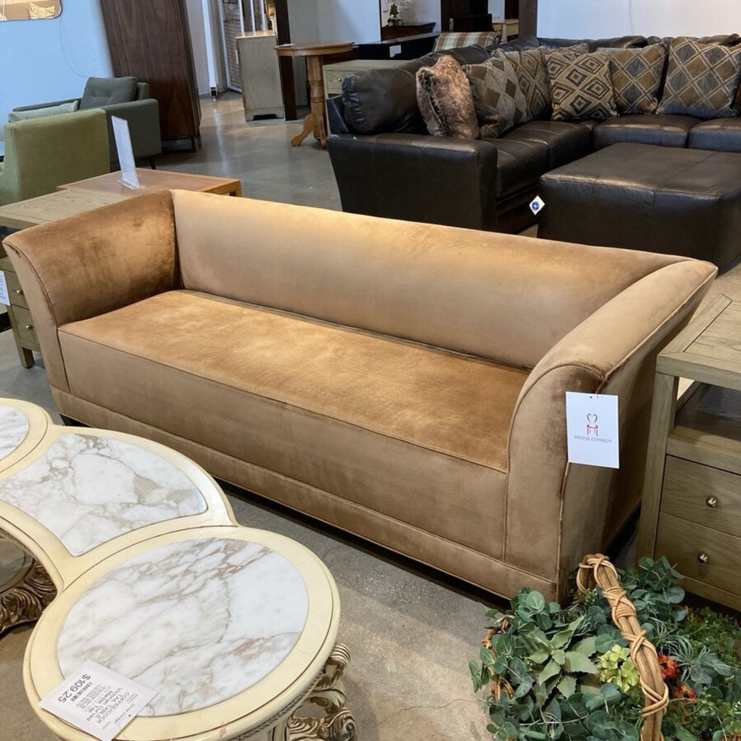 Todd Hase Sleek Regency Style Velvet Sofa Gold - image-2
