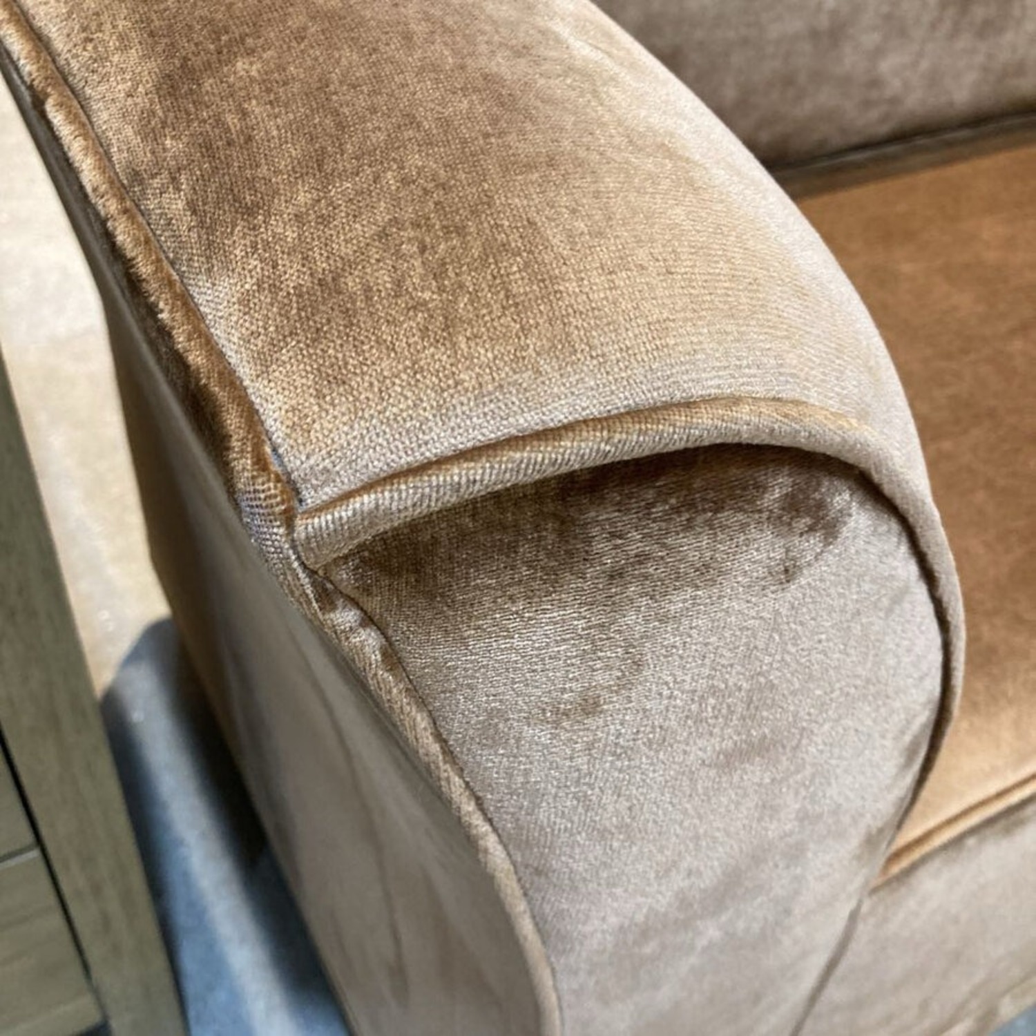 Todd Hase Sleek Regency Style Velvet Sofa Gold - image-6