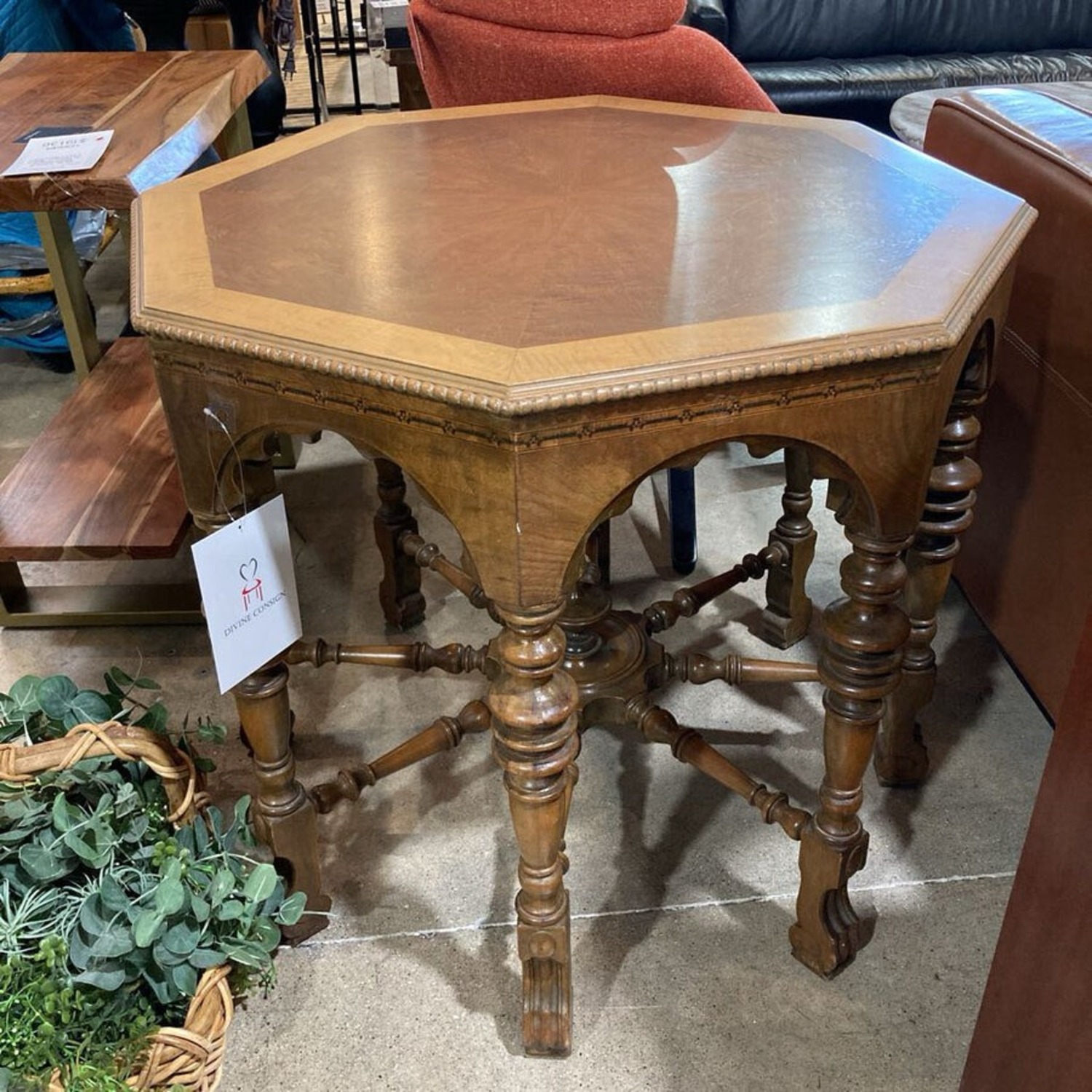 Jacobean Style Octagonal 8-Leg Wood Side Table - image-2