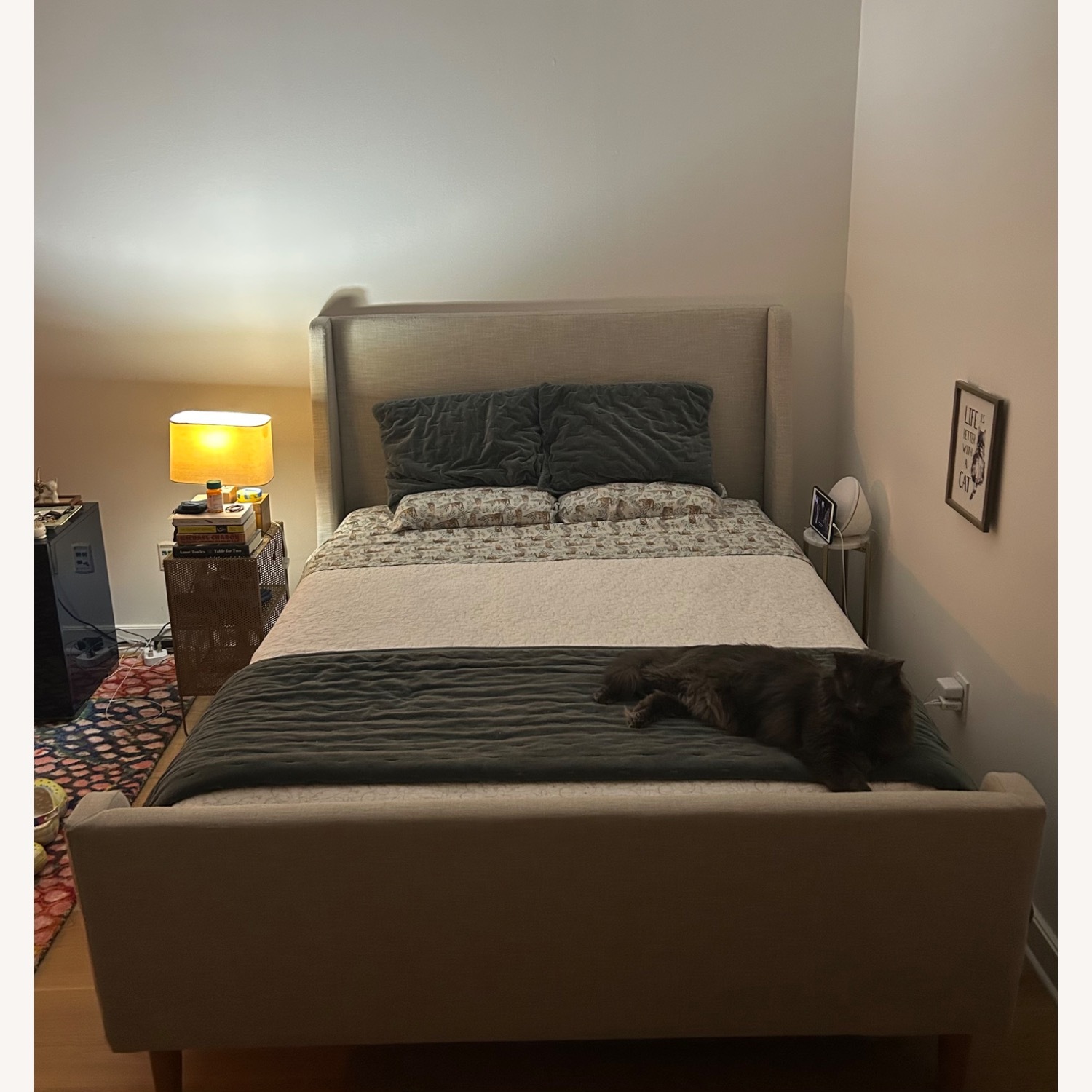 West Elm Light Gray Upholstered Sleigh Bed - image-2