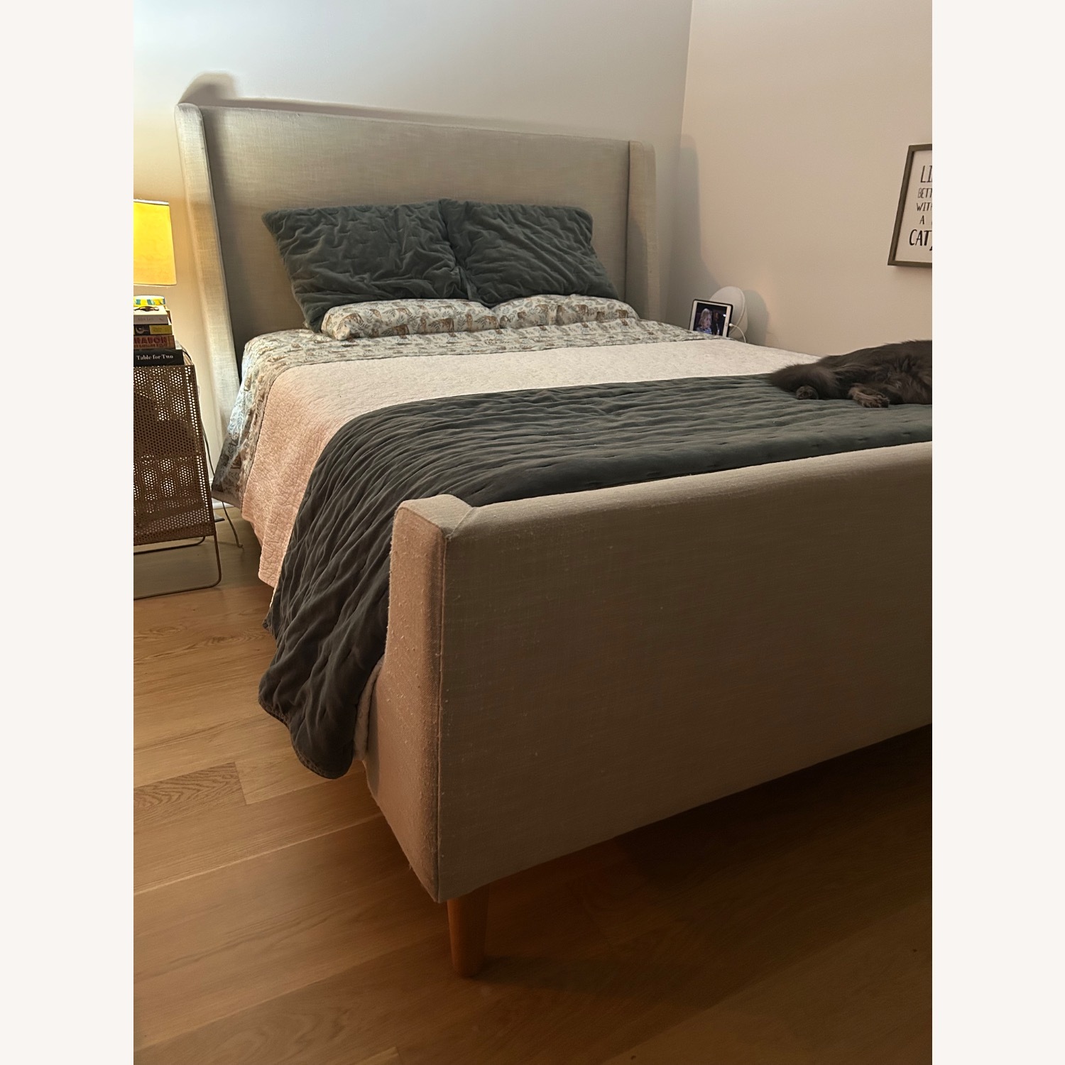 West Elm Light Gray Upholstered Sleigh Bed - image-3