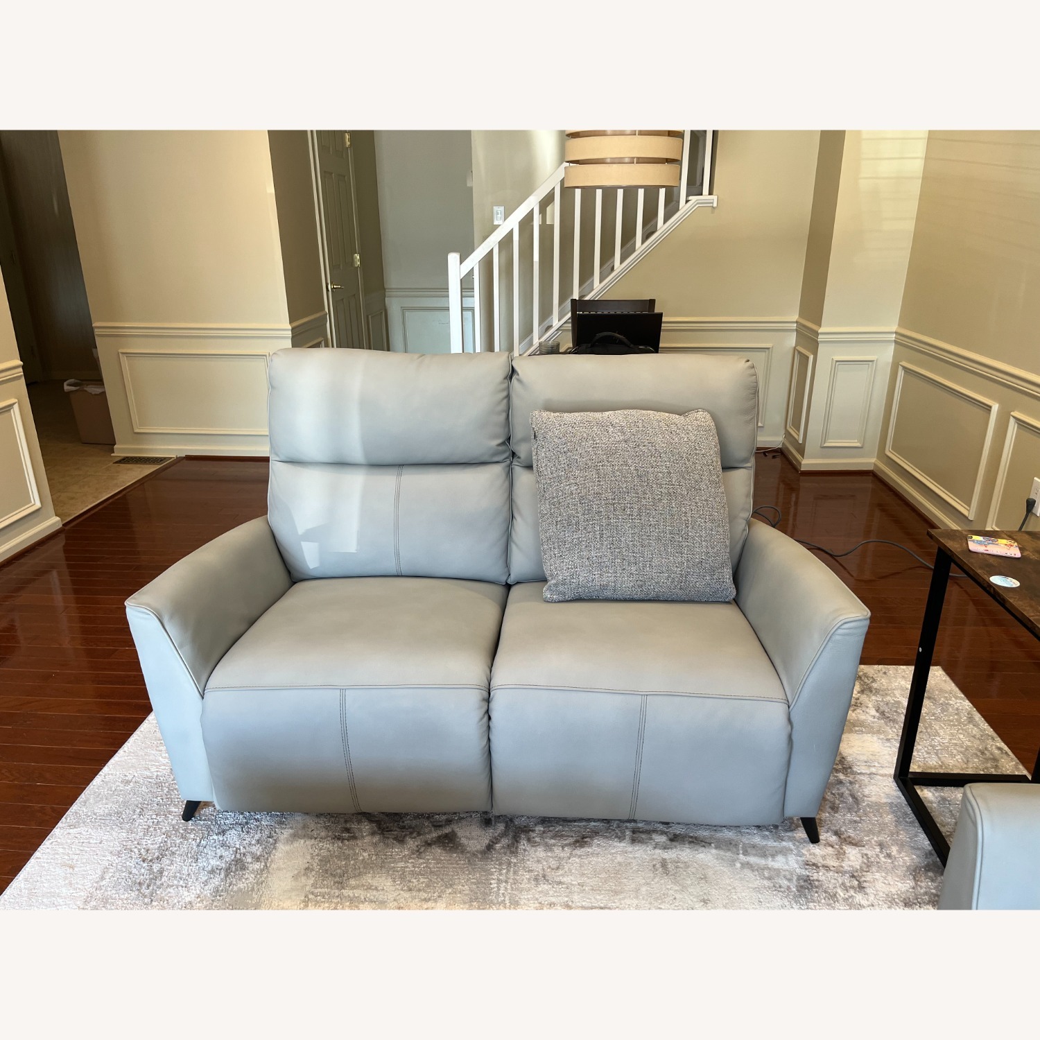 Raymour & Flanigan Light Gray Leather Loveseat - image-1