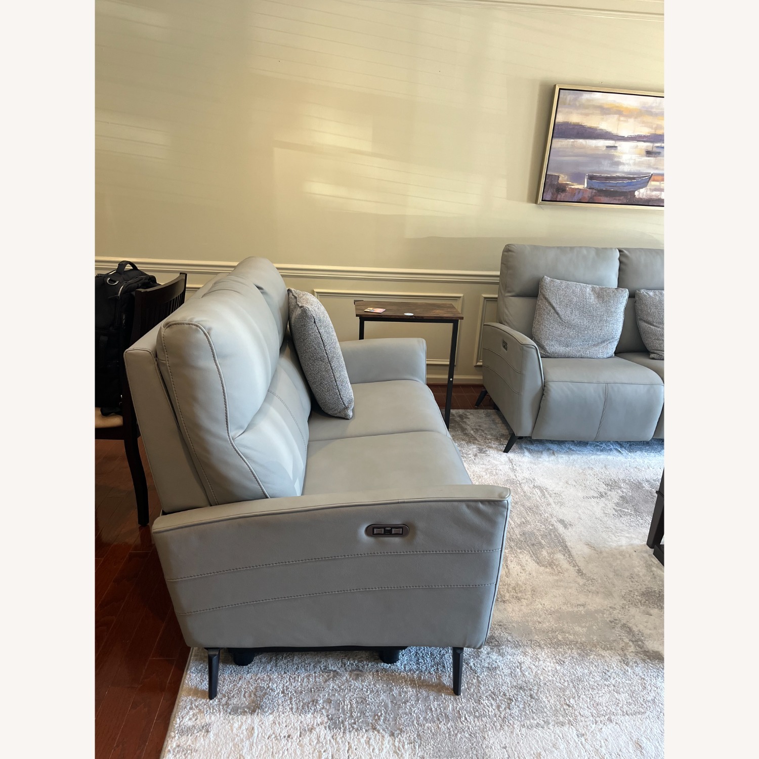 Raymour & Flanigan Light Gray Leather Loveseat - image-3
