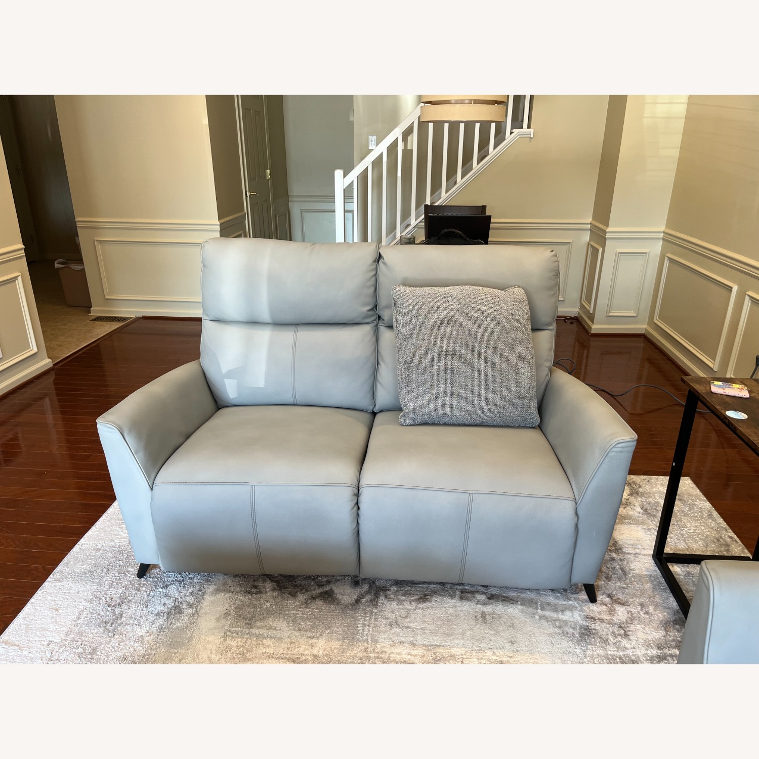 Raymour & Flanigan Light Gray Leather Loveseat - image-2