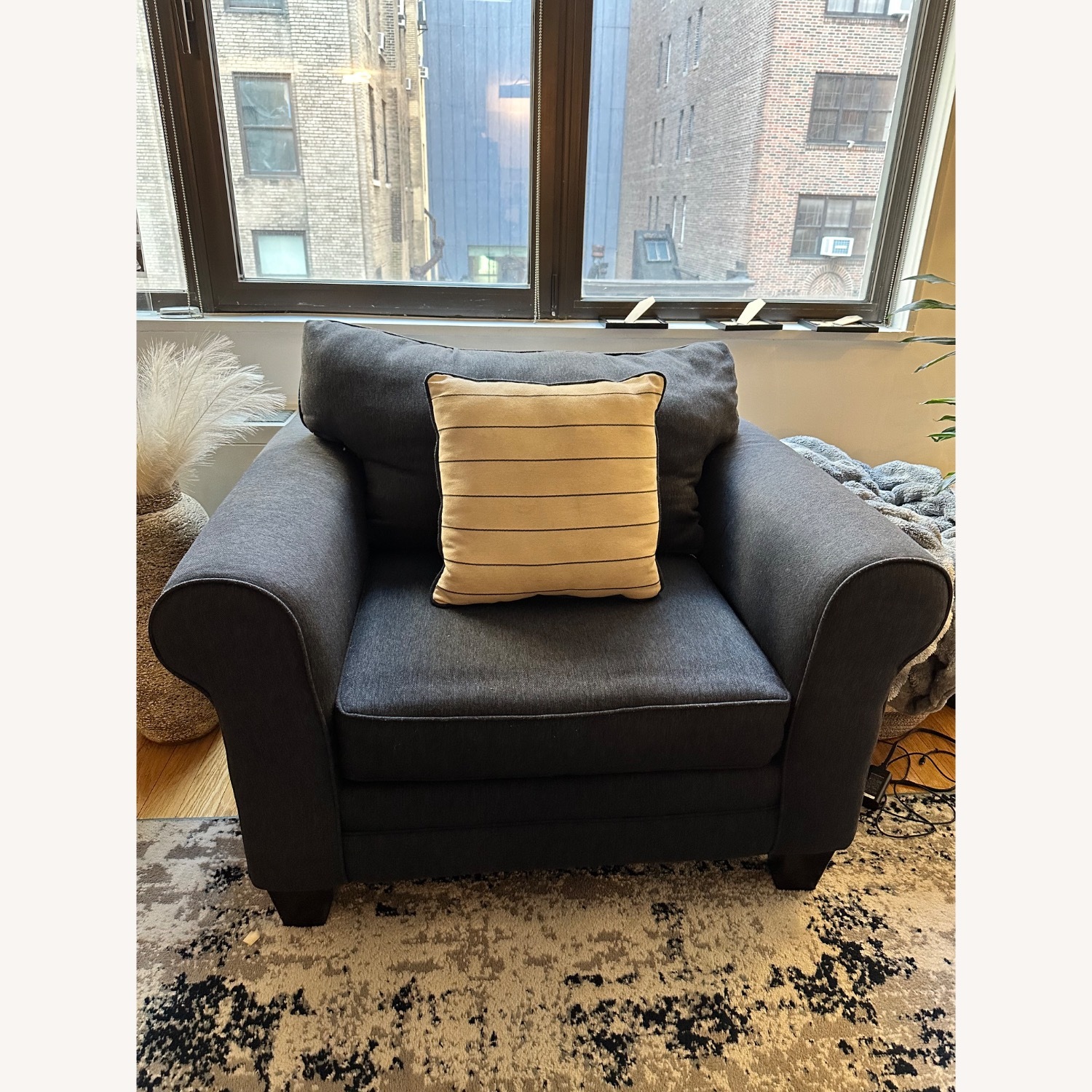 Raymour & Flanigan McKinley Blue Fabric Chair and a Half - image-1