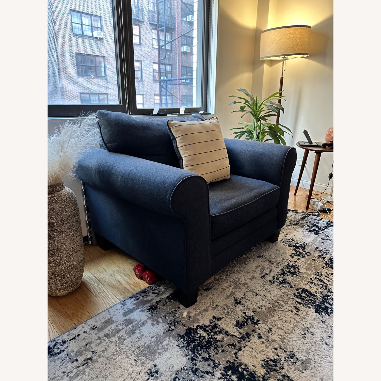 Raymour & Flanigan McKinley Blue Fabric Chair and a Half - image-2