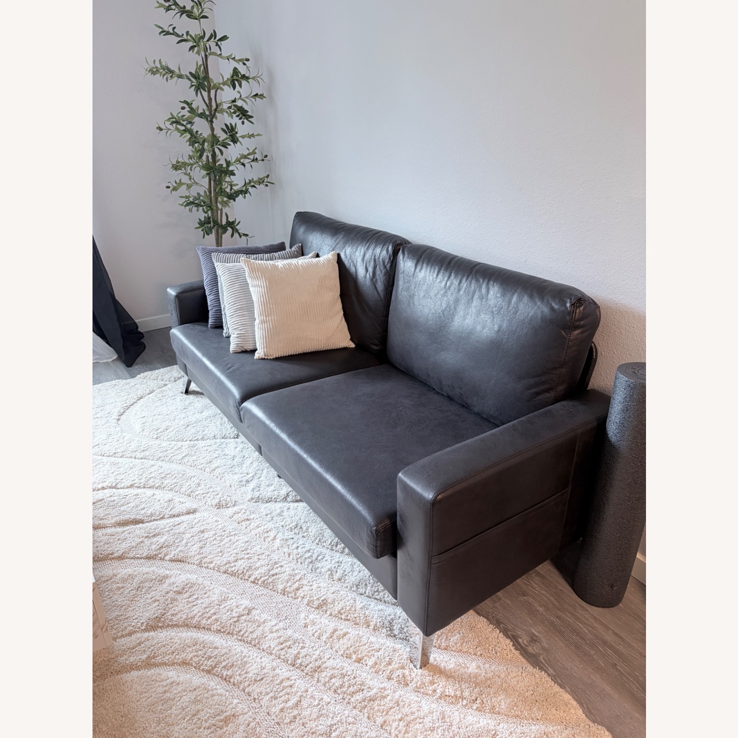 Black Faux Leather 2 Seater Sofa - image-3