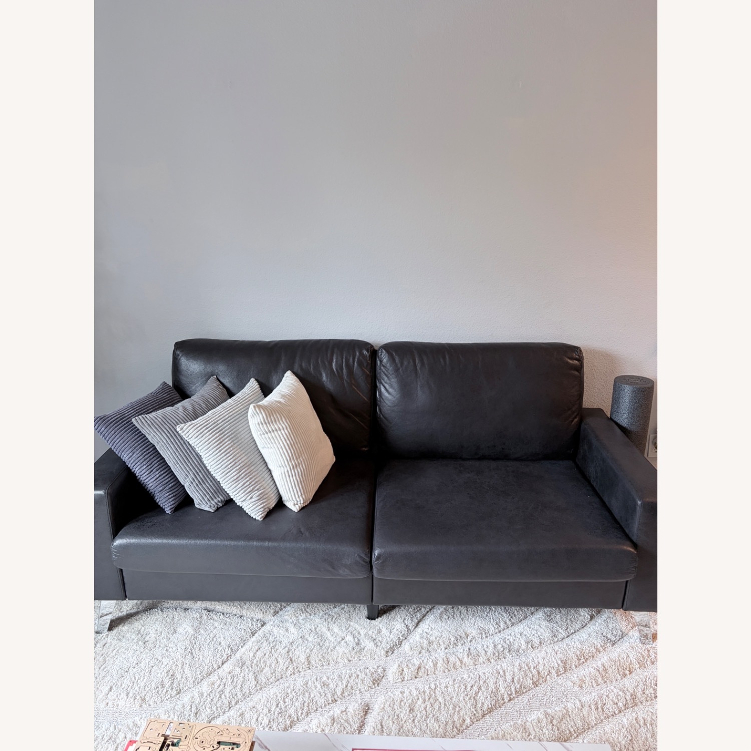 Black Faux Leather 2 Seater Sofa - image-4