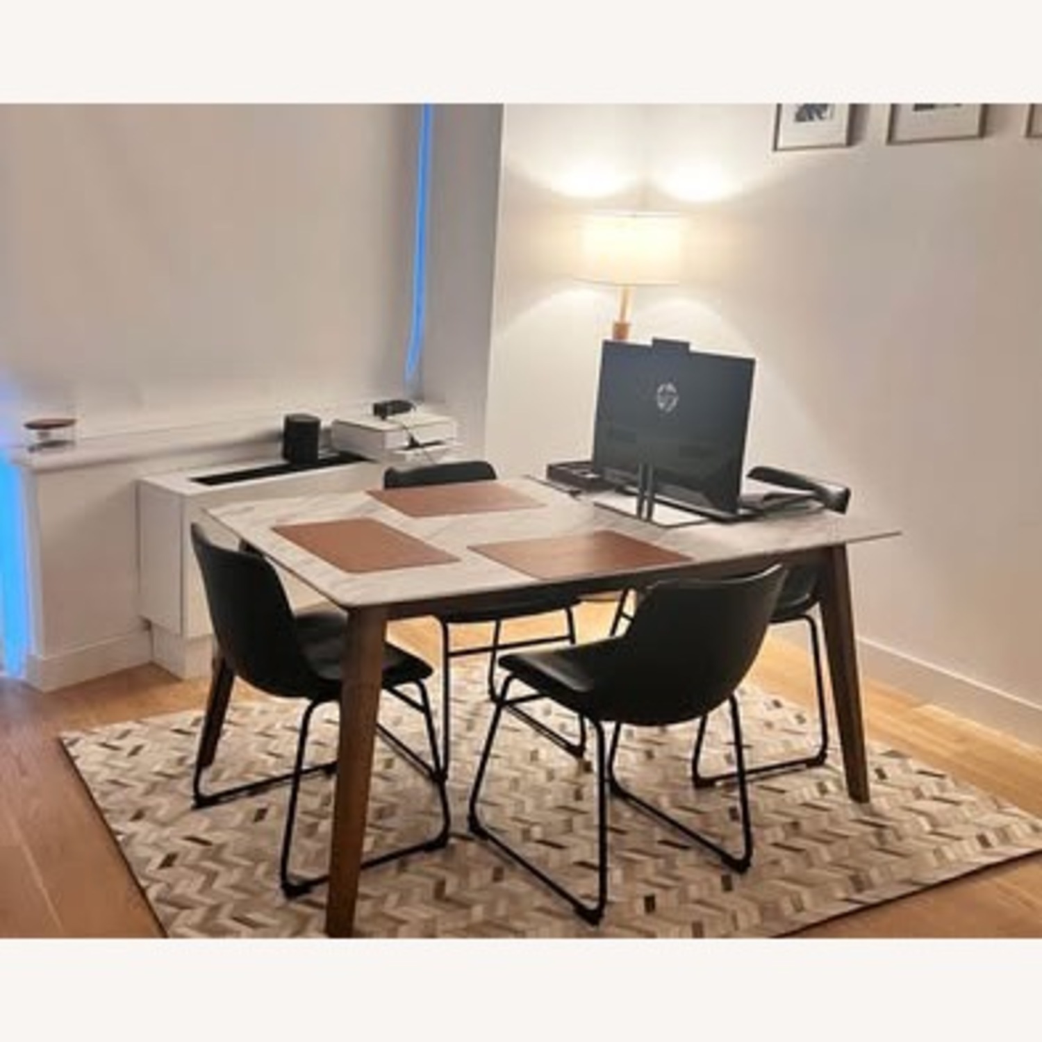 White Top Faux Marble Dining Table - image-2