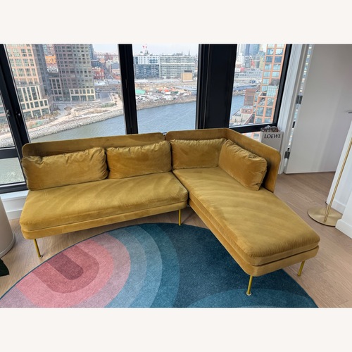 Used Blu Dot Bloke Ochre Velvet Chaise Sectional for sale on AptDeco