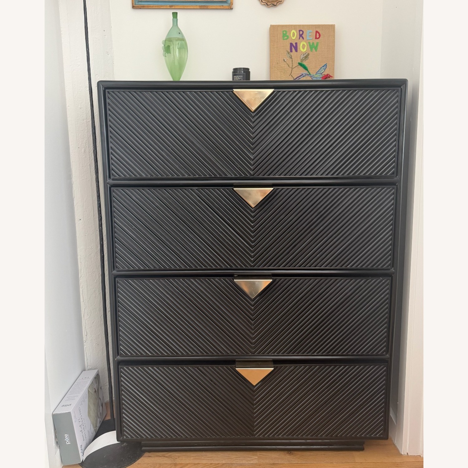 CB2 Ivo Tall Black Chevron Rattan Chest - image-1