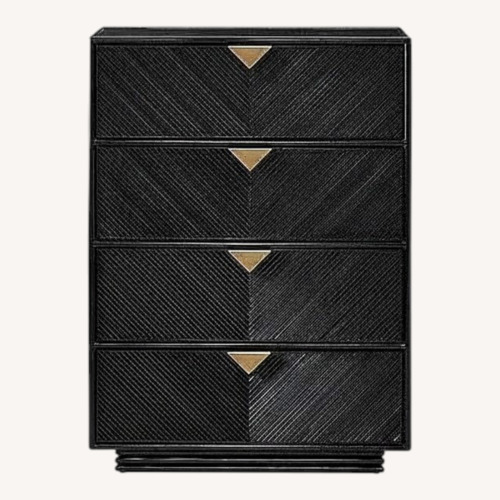 Used CB2 Ivo Tall Black Chevron Rattan Chest for sale on AptDeco