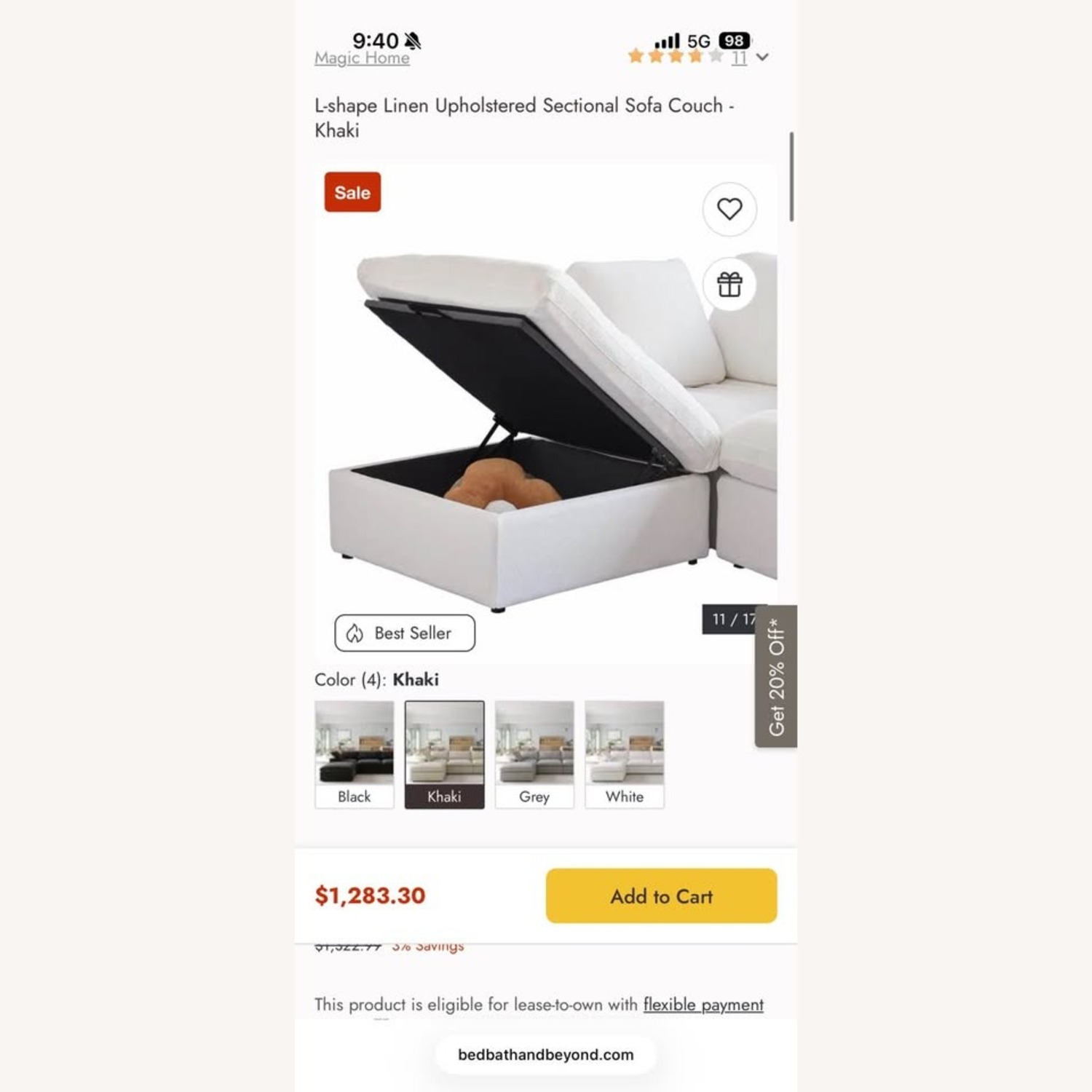Light Brown Linen 3+ Piece Sectional - image-5