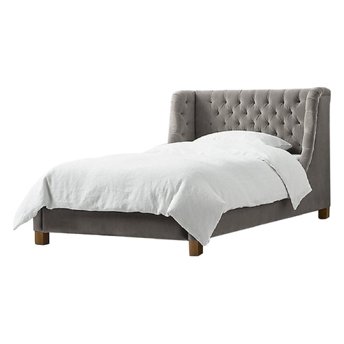 Used Restoration Hardware Devyn Light Gray Velvet Full Bed for sale on AptDeco
