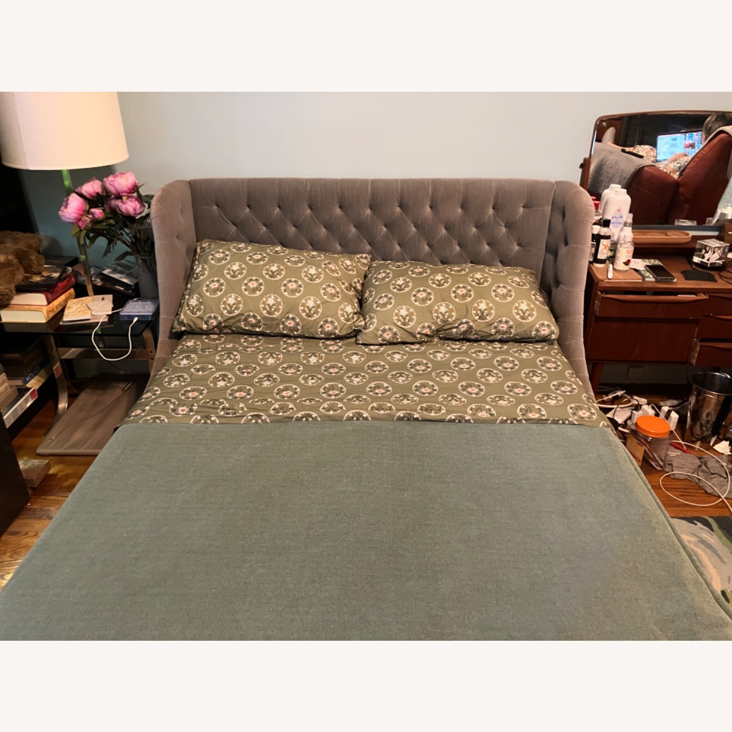 Restoration Hardware Devyn Light Gray Velvet Full Bed - image-2