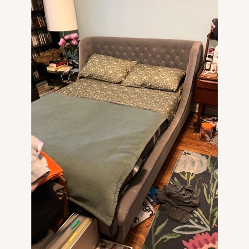 Used Restoration Hardware Devyn Light Gray Velvet Full Bed for sale on AptDeco