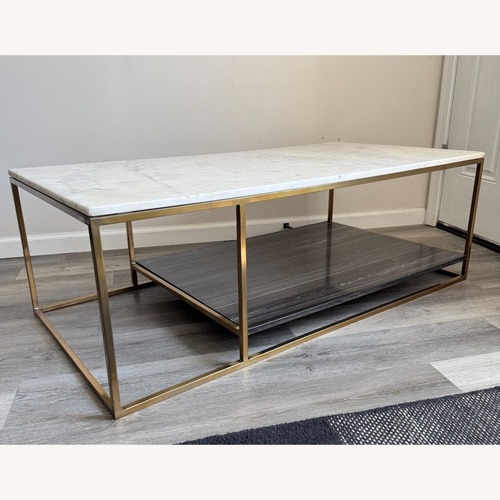 Used CB2 2 Tone Grey and White Marble Coffee Table for sale on AptDeco