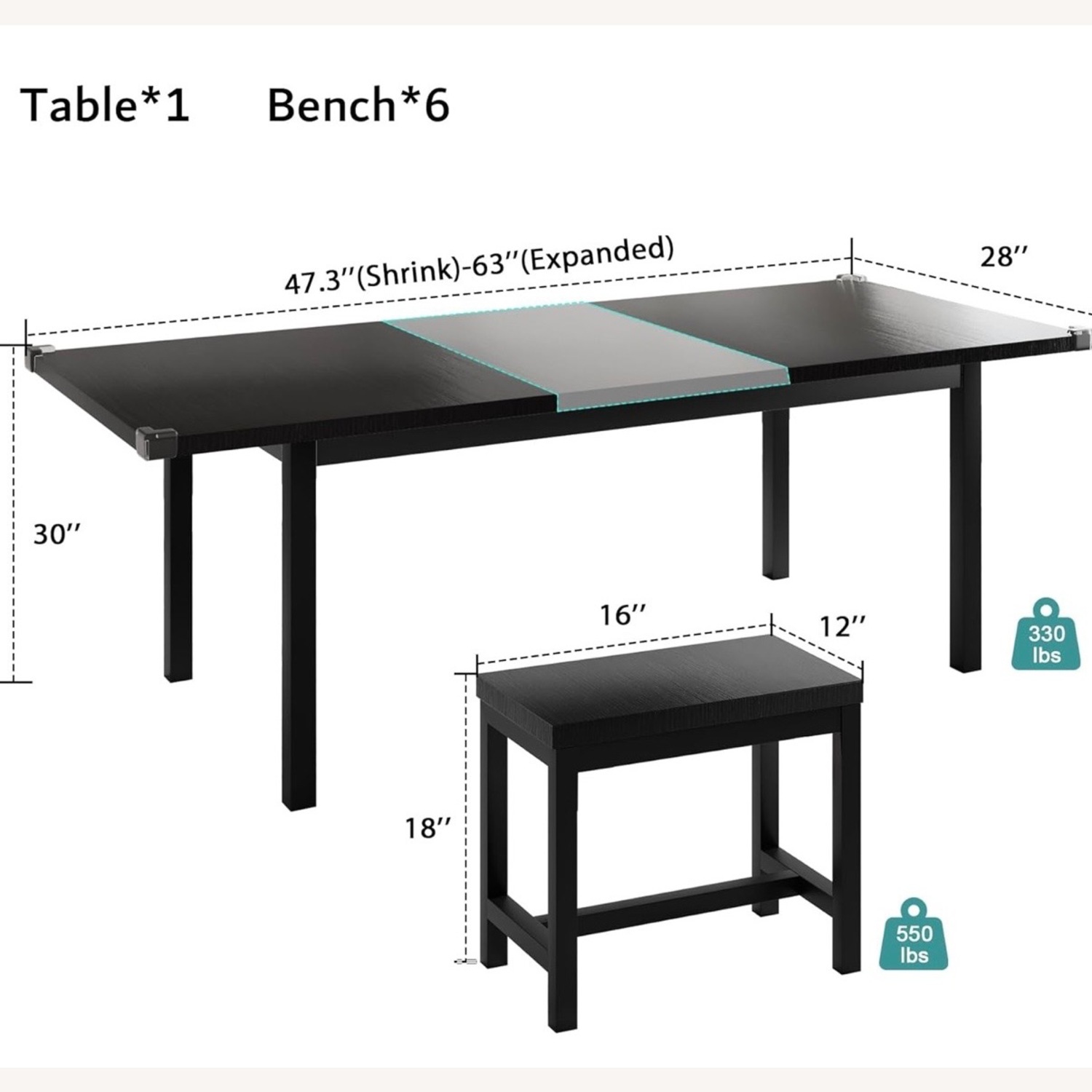 Amazon 7-Piece Extendable Dining Table Set with 6 Stools - image-3