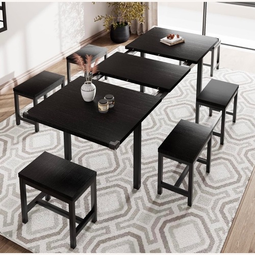 Used Amazon 7-Piece Extendable Dining Table Set with 6 Stools for sale on AptDeco