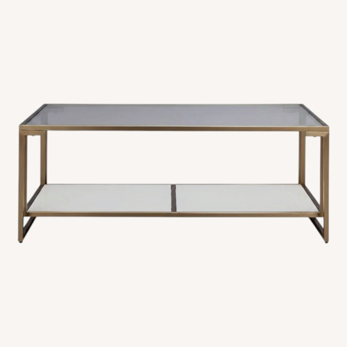 Used Raymour & Flanigan Monroe Glass Coffee Table for sale on AptDeco