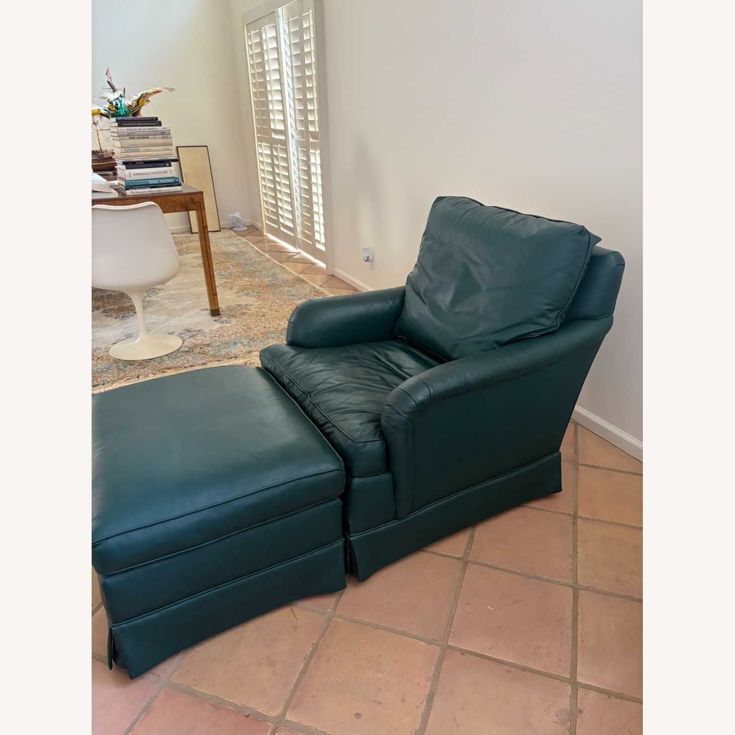 Baker Furniture Green Leather Armchair - image-5