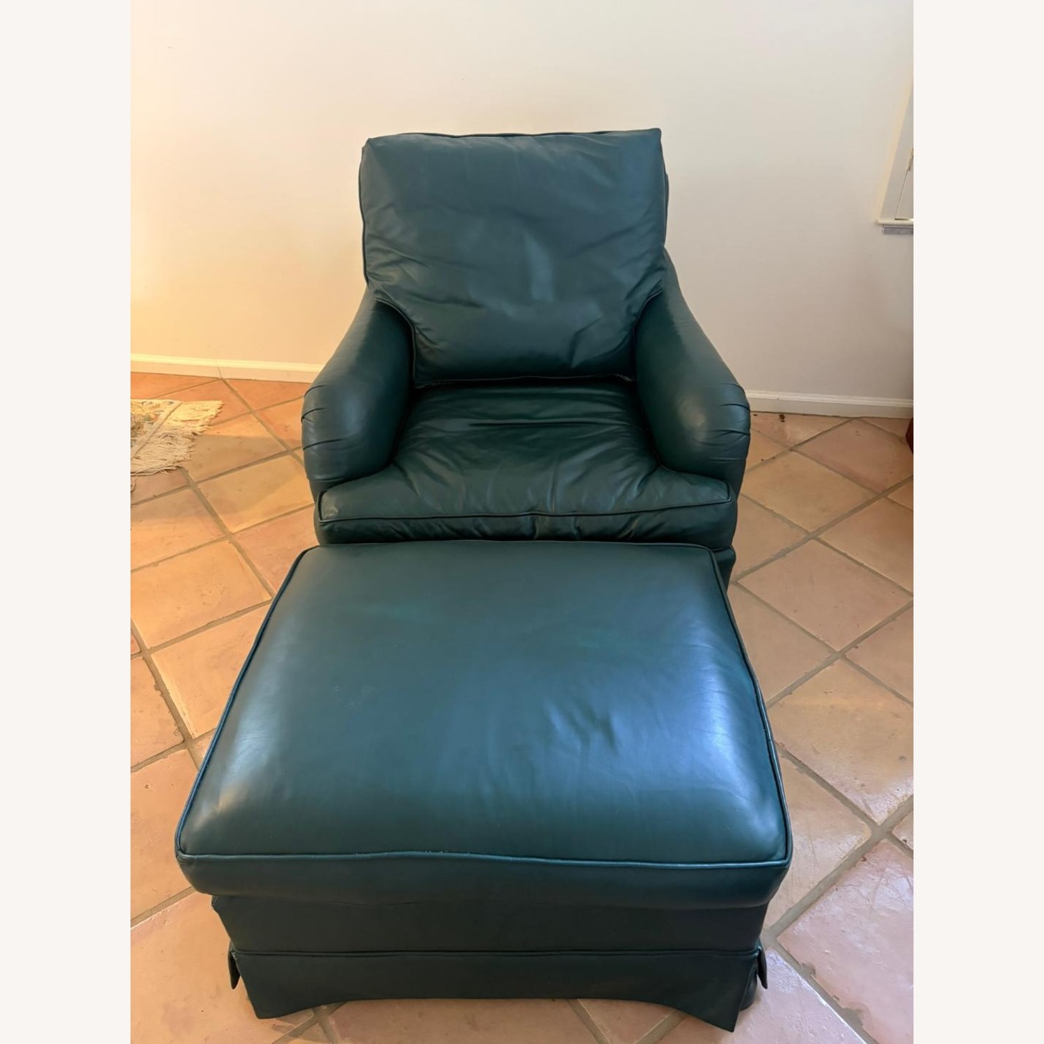 Baker Furniture Green Leather Armchair - image-2